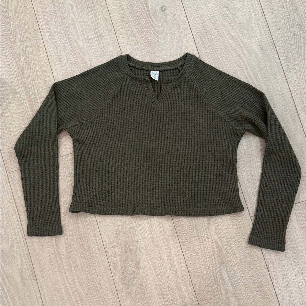 Treasure & Bond Olive Green Waffle Knit Girl’s Top size Large 10/12